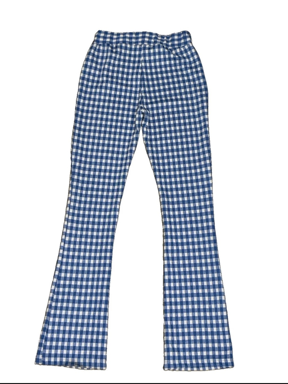 Urban Outfitters Casey Kick Flare Leg Pants Gingham Check Blue White SZ.XS - Picture 3 of 8